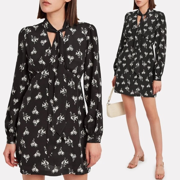 RE/DONE X Levi’s 60s Cowboy Necktie Equestrian Print Black Mini Dress Size Small - Picture 1 of 14